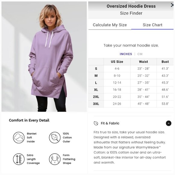 THE WARMY OVERSIZED HOODIE DRESS/SWEATSHIRT 'IRIS LAVENDER' - Picture 5 of 15